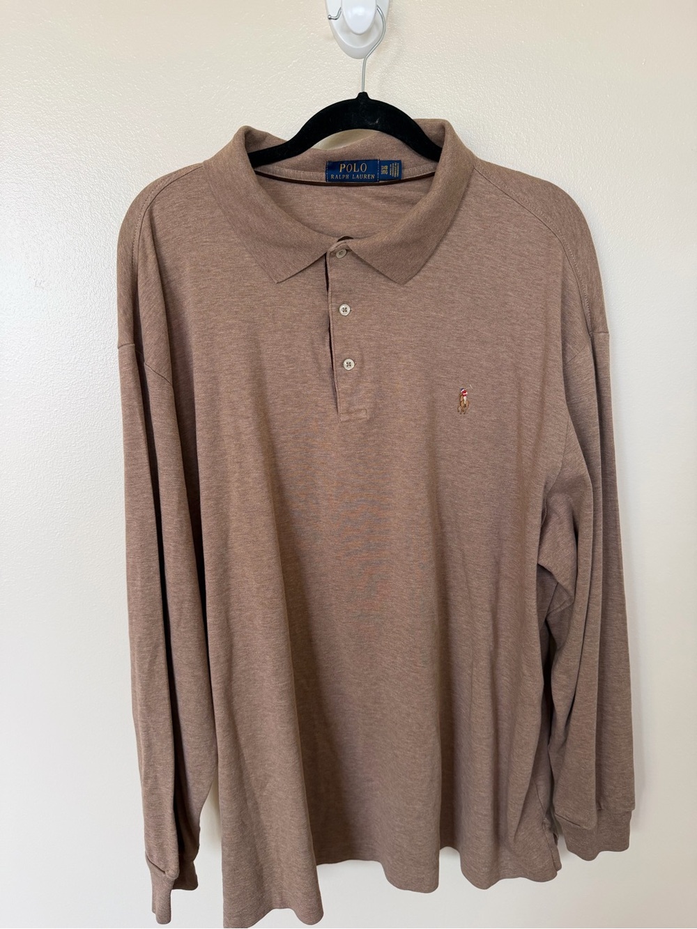 POLO RALPH LAUREN Heathered Taupe Tan Long Sleeve Polo Shirt